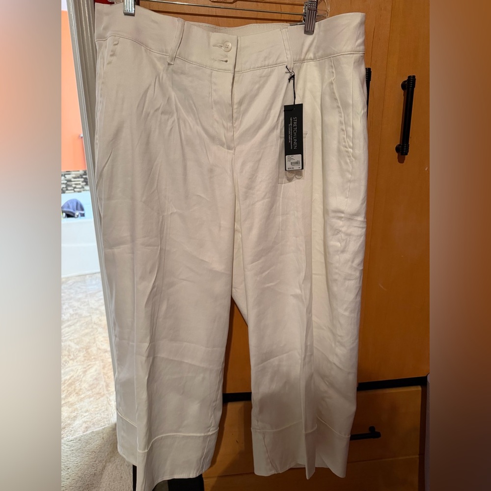 Lane Bryant Stretch Linen Lena crop French cuff pant in White